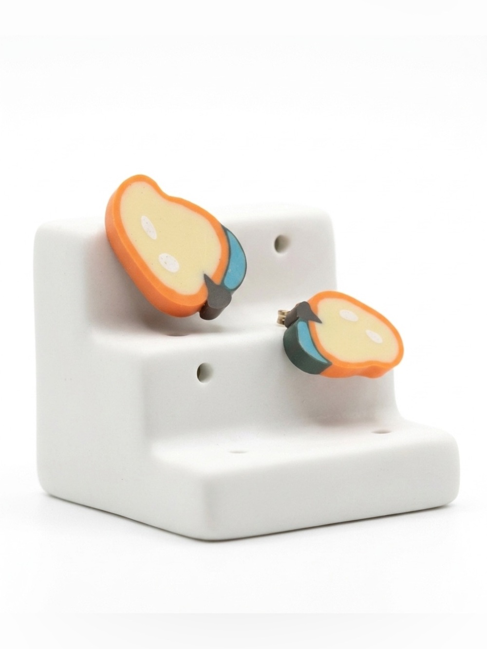 New Handmade Artisan Pear Slice Polymer Clay Hypoallergenic Stud Earrings